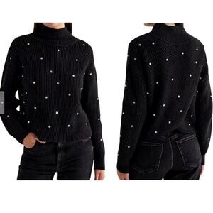 Express Reversible Embellished Mock Neck Crossover Sweater Black Rhinestone XL